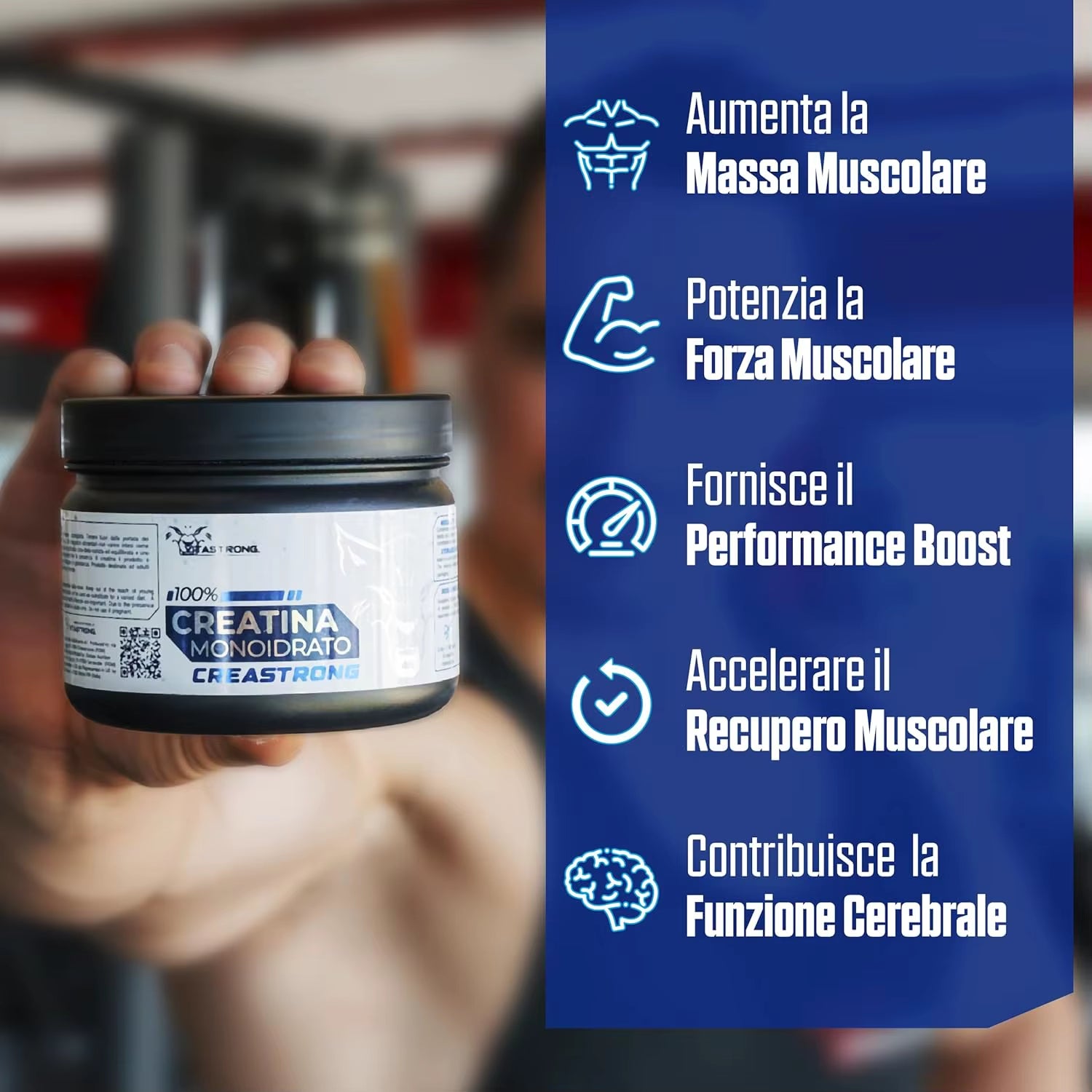 Creatine Monohydrated Creatine 3000Mg Creastrong Pure, Creatine Powder without Additives for Pre, Intra, Post Workout, Alternative to Creatine Capsules and Tablets, Creatine Vitastrong 250G Soluble and Certified